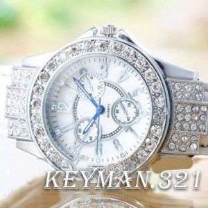 NEW CRYSTAL LEATHER BAND WOMENS QUARTZ WATCH WHITE  