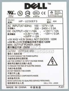 Dell PowerEdge 650 230W Power Supply Unit HP U230EF3 J2909  