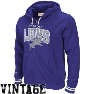 Detroit Lions Mitchell & Ness Vintage Blue Full Zip Hooded Sweatshirt 