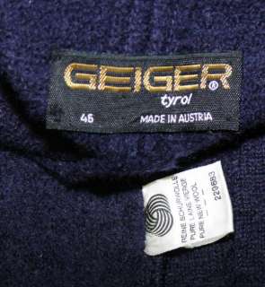 GEIGER Blue WOOL Austria Cardigan SWEATER Jacket 46 M  