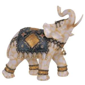  Marble Ivory Thai Elephant With Trunk Raised Figurine 