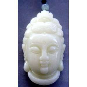  White Jade Tibet Buddhist Kwan Yin Head Amulet Pendant 