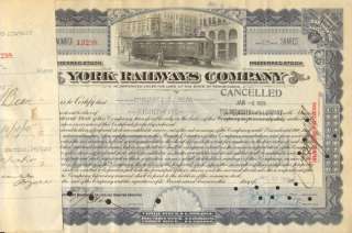 York Railways Company  1926 Pennsylvania stock certificate share 