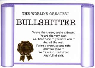 Greatest Bullshitter Award Certificate 32 Styles  