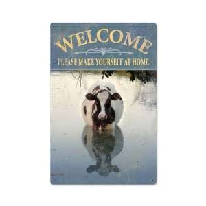   Welcome Cow Home and Garden Metal Sign   Victory Vintage Signs Home