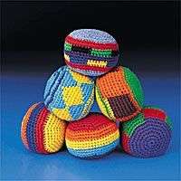   ball is filled with small plastic pellets. 12 hacky sack/foot bags