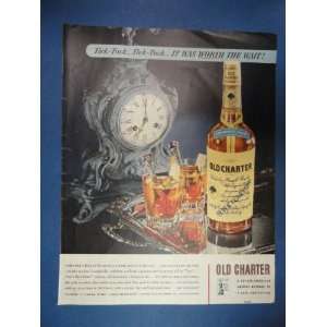 Old Charter Whiskey Print Ad. Orinigal 1943 Vintage Magazine ad. clock 