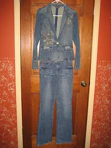 American Exchange jean pants & jacket suit, set outfit, butterflies 