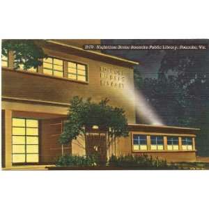   Vintage Postcard Roanoke Public Library at Night Roanoke Virginia