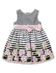 Youngland Girls 12 24 Months Black/Pink Flower Stripe Border Dress