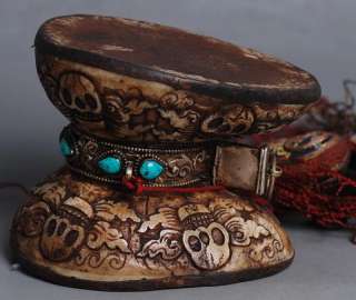 Tibet Tantra Buddhist Monkey Skull carved Prayer Rattle drum  