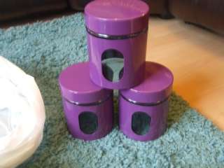 NEW plum / purple 3 kitchen jar canisters TEA COFFEE  
