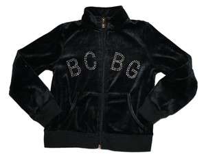 Girl BCBG Max Azria Black Velour Zip Up Bling Yoga Jacket Sweat Shirt 