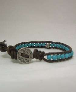 Handmade Turquoise & Skull Leather Bead Wrap Bracelet  