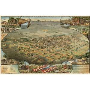  Antique Birds Eye View Map of Phoenix, Arizona (ca. 1885 