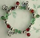 VINTAGE STYLE ENAMEL CANDLE BELL RED GREEN CHRISTMAS CHARM BRACELET