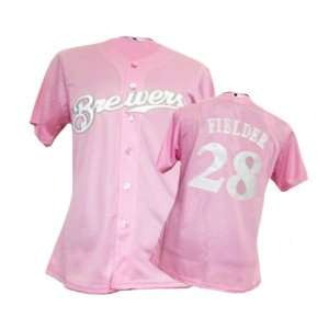 Prince Fielder #28 Womens Pink Jersey Milwaukee Brewers  