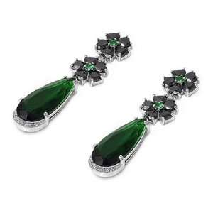  Earrings Emerald, Black, Clear CZ Plumeria Dangle Earring Jewelry