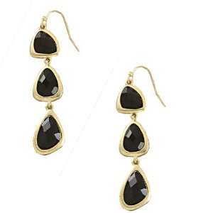   Plated Dangle Earrings With Opaque Jet Black Stones For Women Jewelry