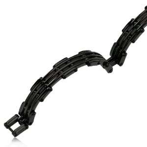  Stainless Steel Polished Black Link Cuff Bracelet: Jewelry