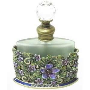  Glass Perfume Bottle Blue Stones Purple Flowers Green: Home & Kitchen