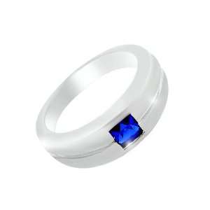  Silver Synth. Blue Spinel Ring Size 8 Jewelry