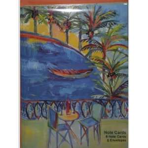  Table Chairs Wine Palm Trees Note Cards w/ Envelopes