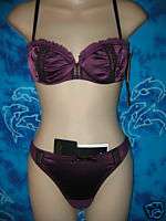 Marilyn Monroe Purple Satin Black Bra & Thong 36B M  