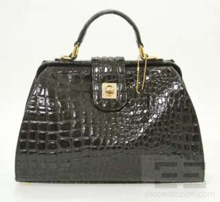 Lord & Taylor Black Crocodile Embossed Leather Lady Handbag  