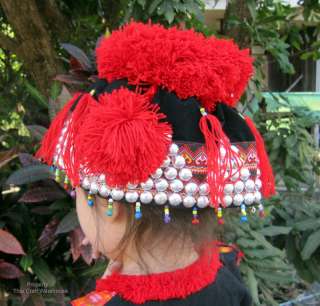   Tribe Thailand Traditional Hat Hand Embroidered Red and Black  
