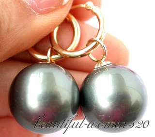 gems info 16mm round black south sea shell pearl earring 14k good 