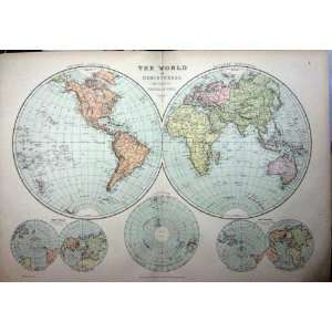  c1910 MAP WORLD HEMPSPHERES EQUATOR CIRCUMPOLAR