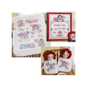  Raggedy Ann Heart to Heart Baby Quilt, Bibs & Birth Record 