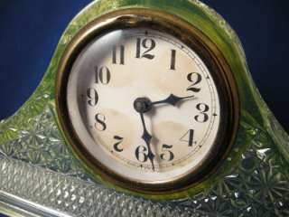 Mckee Glass Co. Vaseline Tambour Art Mantle Clock  