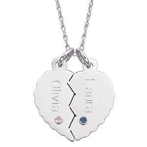  Sterling Silver Breakable Name & Birthstone Heart Necklace 