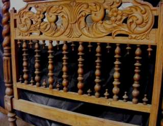 1960s WALNUT handcarved PORTUGAL Headboard w hand turned spindles 