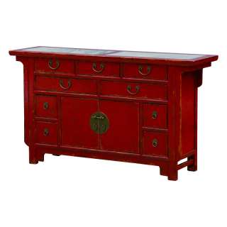 60 Chinese Sideboard chest 2 Door 9 Drawer W Marble red cracked 