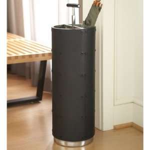    Leather and Metal Tall Umbrella Stand   Black: Everything Else