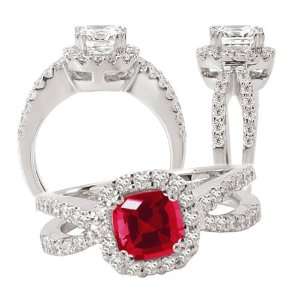  18k lab created 5mm cushion cut ruby engagement ring with 