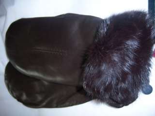 Cire Bown Large Rabbit Fur lined Leather Mittens  