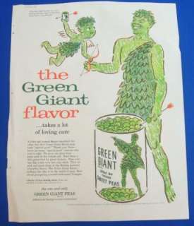 1957 GREEN GIANT SWEET PEAS COLOR!!! MAGAZINE AD dd  