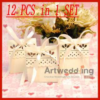 12 PCS Square Silver and White Wedding Favor Boxes Ribbon Favor Candy 