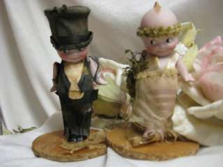   Bisque Kewpie Doll Bride and Groom Cake Topper Original Clothes