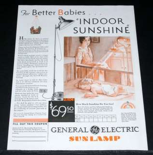 1930 OLD MAGAZINE PRINT AD, GE SUNLAMP, FOR BETTER BABIES  