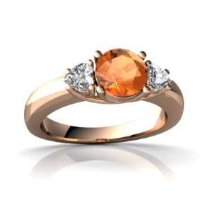  14k Rose Gold Round Fire Opal Ring Size 5: Jewelry