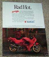 1989 ad page   Suzuki Katana 600 red Motorcycles  RAD HOT  print 