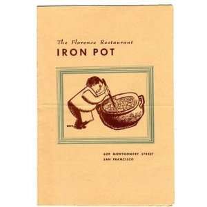 The Florence Restaurant Iron Pot Menu San Francisco California 1950s