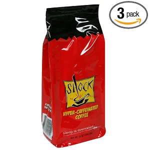 Shock Hyper Caffeinated Ground Coffee, 13 Ounce Bags (Pack of 3)