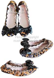 Gorgeous Miu Miu Leather Bowtie Leopard Pony Fur Ballerina Flats
