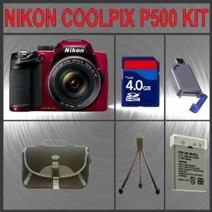  Nikon Coolpix P500 Digital Camera (Red) + Huge Accessories 
